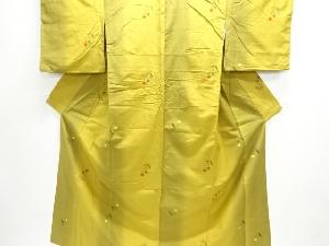 縞に花模様織り出し手織り紬着物